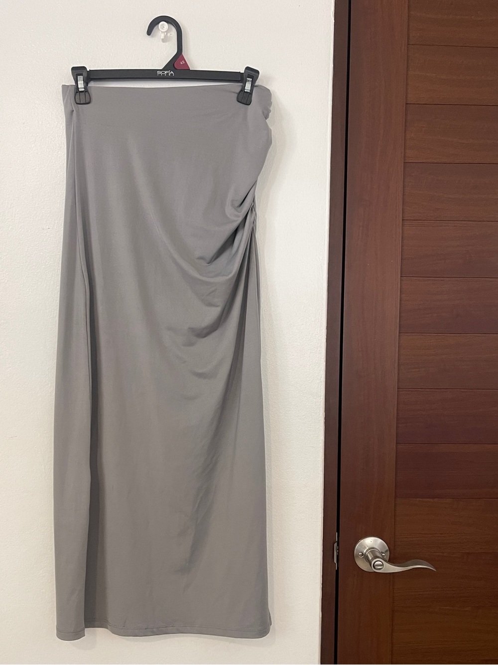 Divided Light Gray Ruched Maxi Skirt